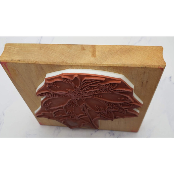 Christmas Poinsettia Flower Large Comotion Wood Mounted Rubber Stamps 2391 - Picture 4 of 7